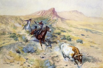  1902 Painting - the herd quitter 1902 Charles Marion Russell